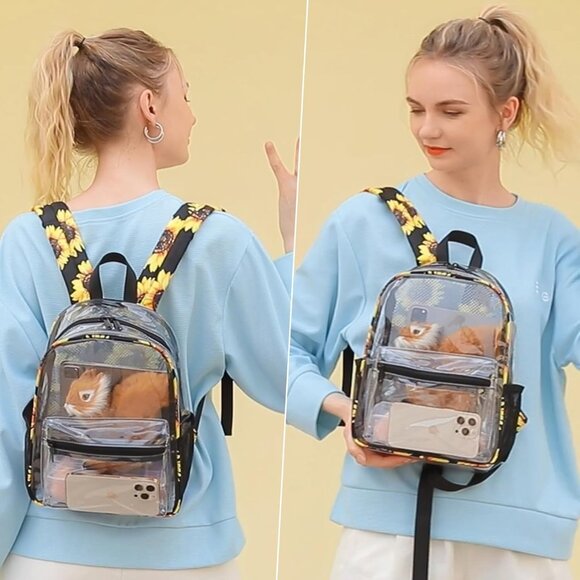 New Beautiful Sunflowers Clear Small Backpack for Girls, Women's (12x12x6) - Picture 3 of 9